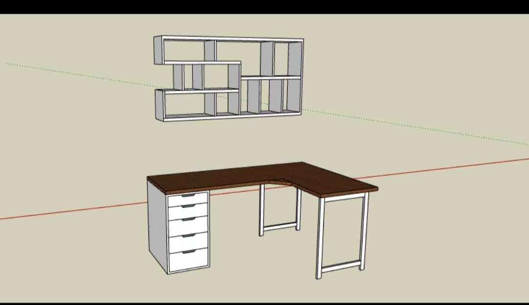 Bàn làm việc tại nhà chữ L 1 hộc tủ